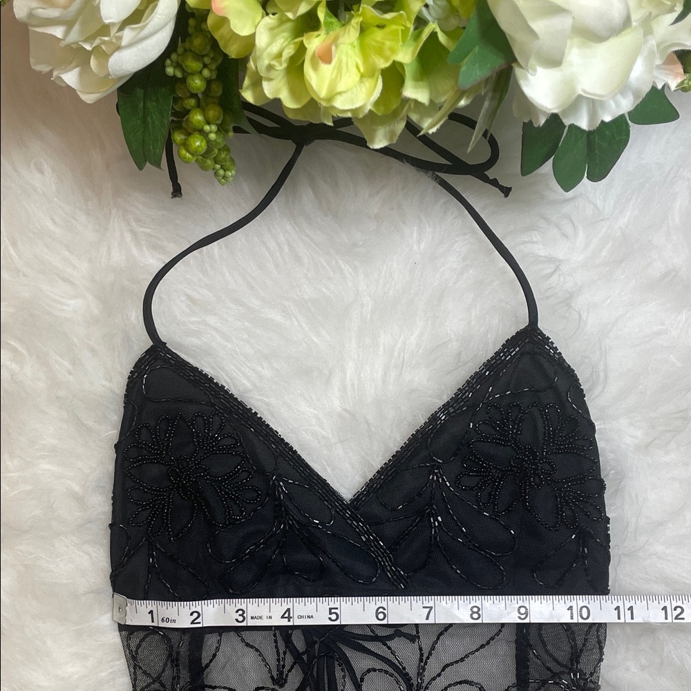 Black Sheer Floral Halter Top - Picture 3 of 12